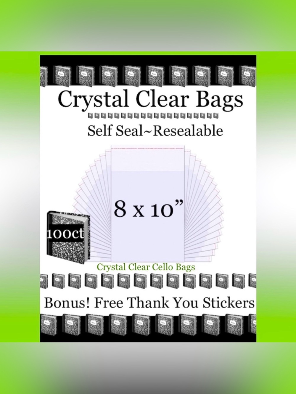 8x10”~100ct Clear Self Seal Poly Bags 📚🆕📚W/Free 100ct Thank You Stickers